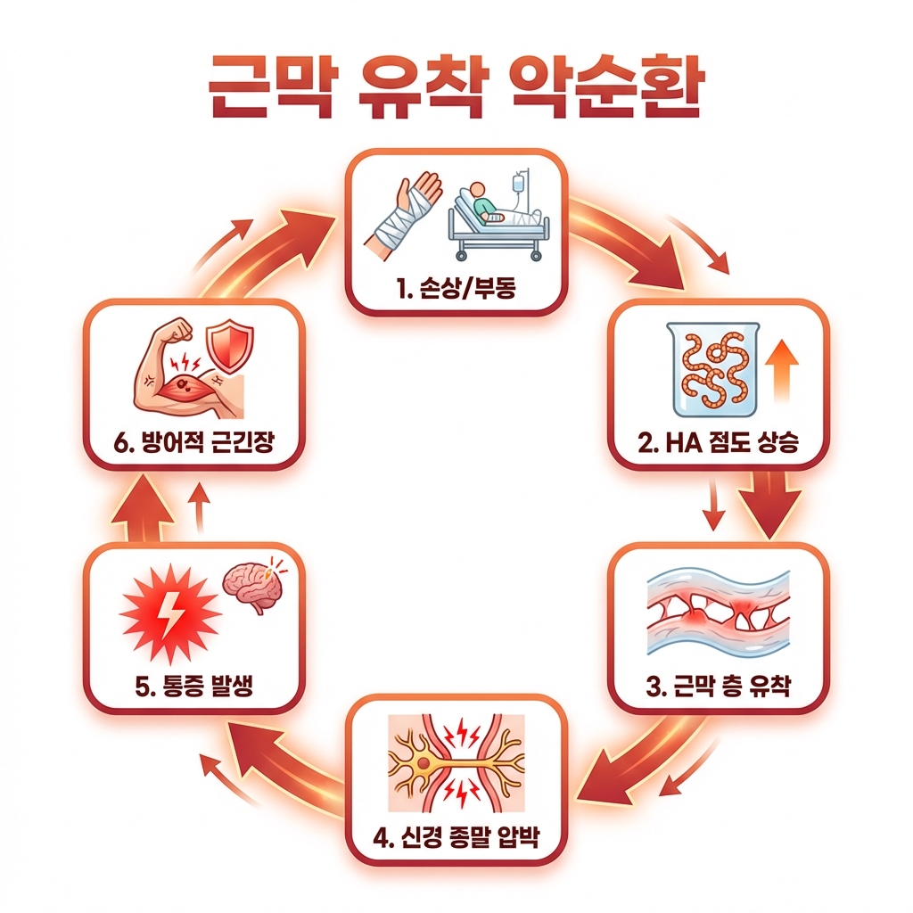 근막 유착 악순환 6단계